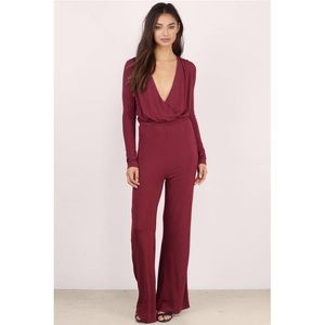 NWT Tobi wide leg burgundy deep v jumpsuit